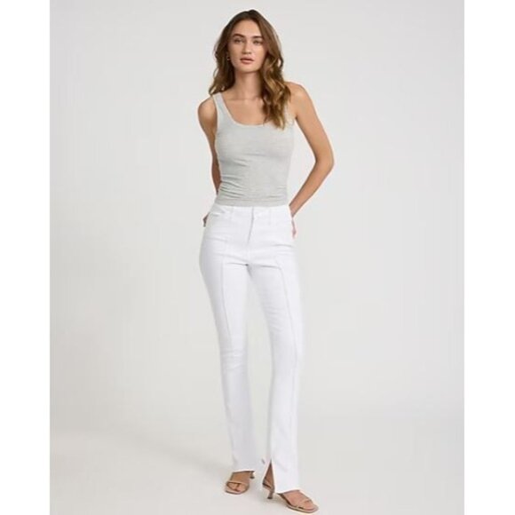 Express Skyscraper Bootcut Jeans Womens 14R Ankle Slit Mid Rise Pintuck White - Picture 1 of 16